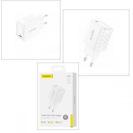 Incarcator retea, PD 20W, port USB-C, GaN Charger Foneng EU55, 5V/3A, alb [2]
