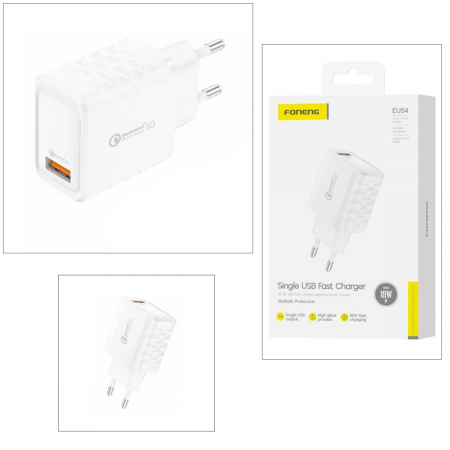 Incarcator retea, un port USB, 5V/3A QC 3.0, Foneng EU54, alb [1]
