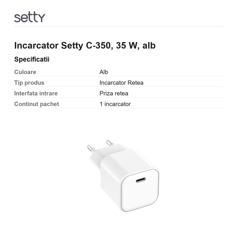 Incarcator Setty C-350, 35 W, alb [2]