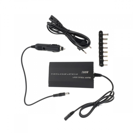 Auto si retea - Incarcator universal la retea si auto, 100W 12-24V, cu port USB 5V 1A si 8 conectori