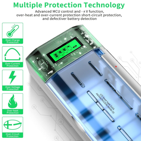 Incarcator universal XN-111 pentru baterii AA, AAA, C, D si 9V - Cu afisaj LCD, incarcare rapida si protectie integrata, 4 sloturi, alimentare 100-240V [5]