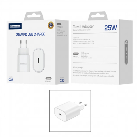 Incarcator USB Tip C la priza Euro, Jellico C35 10651, 25W, Fast Charging, 100 - 240V, 3A, alb [3]