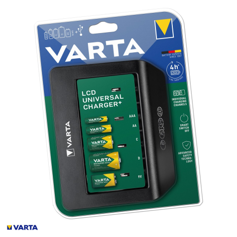 Energy - Incarcator VARTA LCD Universal Charger+ 57688 pentru acumulatori Ni-MH AA, AAA, C, D si 9V, 4 canale individuale, display LCD, iesire USB 2.4 A, fara acumulatori