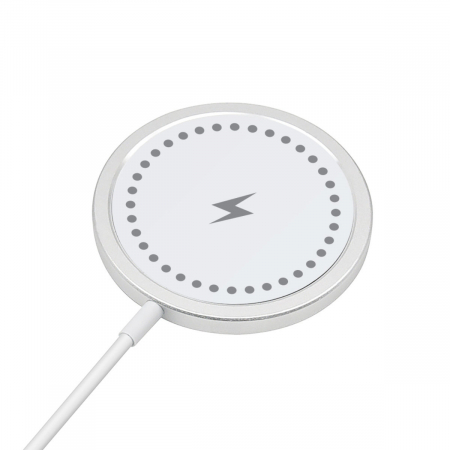 Incarcator wireless 15W, compatibil MagSafe, cu pad magnetic, cablu cu conector USB-C si lungime 1m, alb [4]