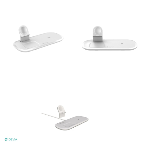 Incarcator wireless Devia 3in1, 15 W, 2A, Qi, pentru smartphones, smartwatches si casti wireless, dimensiuni 185 x 82 x 60mm, alb [3]