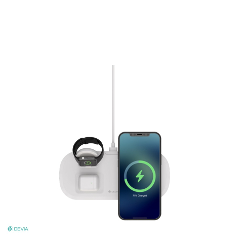 Incarcatoare wireless - Incarcator wireless Devia 3in1, 15 W, 2A, Qi, pentru smartphones, smartwatches si casti wireless, dimensiuni 185 x 82 x 60mm, alb