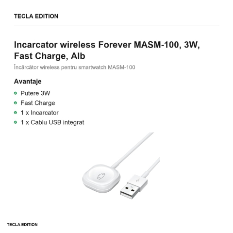 Incarcator wireless Forever MASM-100, 3W, Fast Charge, Alb [1]