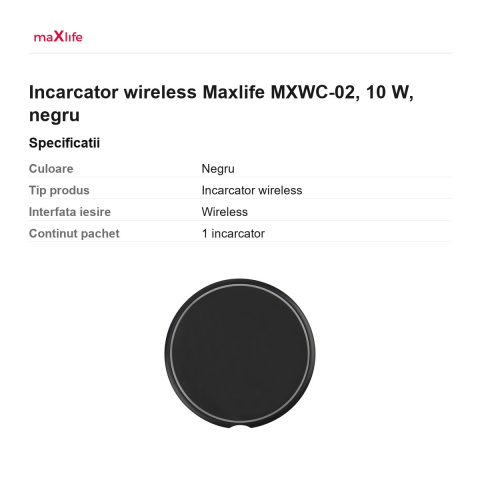Incarcator wireless Maxlife MXWC-02, 10 W, negru [2]