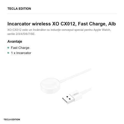 Incarcator wireless XO CX012, Fast Charge, Alb [1]