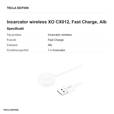 Incarcator wireless XO CX012, Fast Charge, Alb [2]