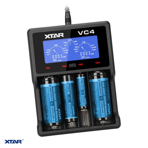 Energy - Incarcator XTAR VC4 pentru acumulatori Li-Ion si Ni-MH, 4 canale independente, display LCD, curent de incarcare pana la 1 A, alimentare USB 5 V, formate 10440 - 32650, AA, AAA