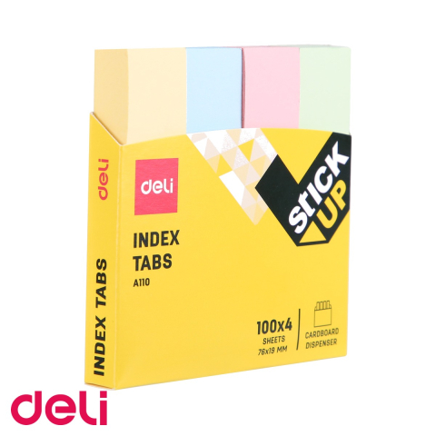 Notes, Post-it si cuburi de hartie - Index adeziv hartie Deli, 4 culori pastel, 19x76mm, 100 file/culoare, pentru organizare rapida documente