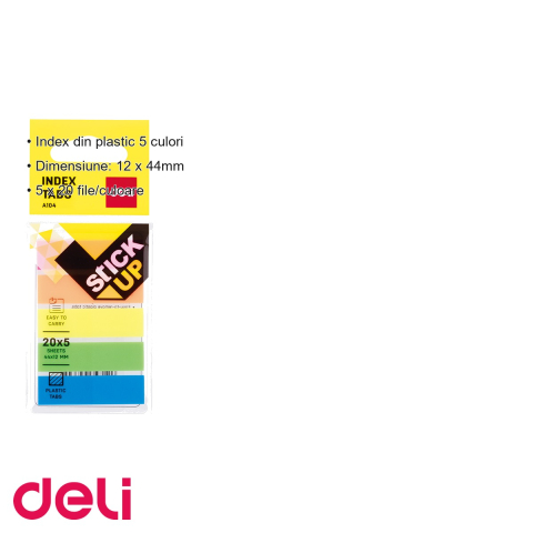 Index adeziv plastic Deli, 5 culori, 12x44mm, pentru organizare documente si dosare [2]