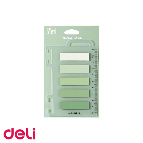 Notes, Post-it si cuburi de hartie - Index adeziv plastic Deli Nusign, 5 nuante de verde cu rigla transparenta, 12x44 mm, pentru indexare si organizare documente
