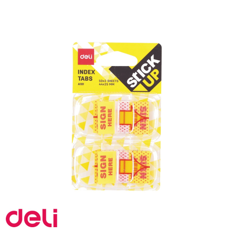 Notes, Post-it si cuburi de hartie - Index adeziv plastic "Semneaza aici" Deli, 25x44mm, set 2x50 file, pentru semnare documente