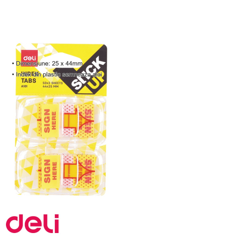 Index adeziv plastic "Semneaza aici" Deli, 25x44mm, set 2x50 file, pentru semnare documente [2]