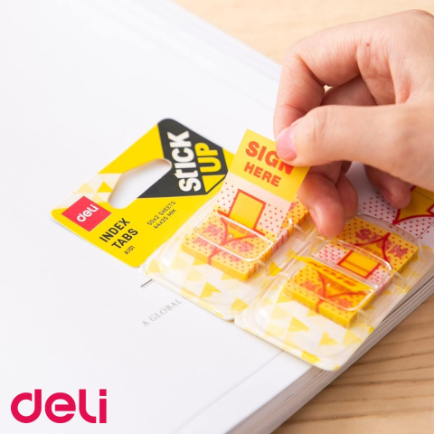 Index adeziv plastic "Semneaza aici" Deli, 25x44mm, set 2x50 file, pentru semnare documente [3]