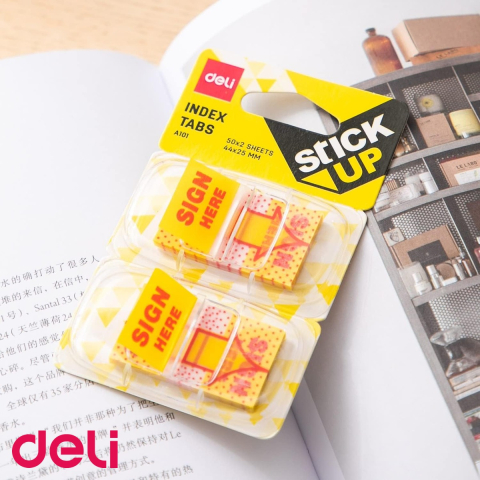 Index adeziv plastic "Semneaza aici" Deli, 25x44mm, set 2x50 file, pentru semnare documente [4]