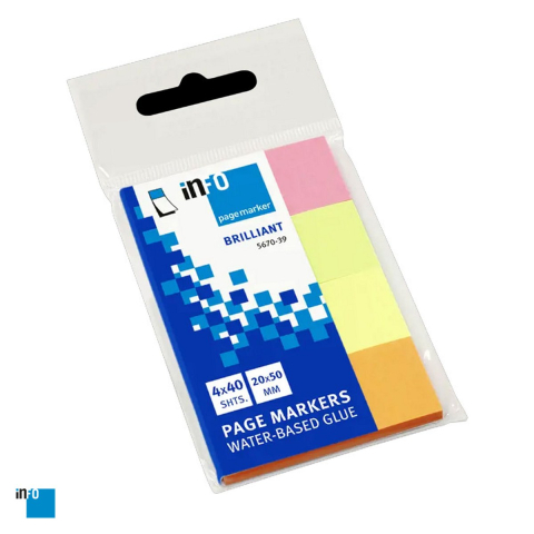 Birotica papetarie - Index autoadeziv inFO din hartie, 20x50 mm, 4 culori intense, 4x40 file