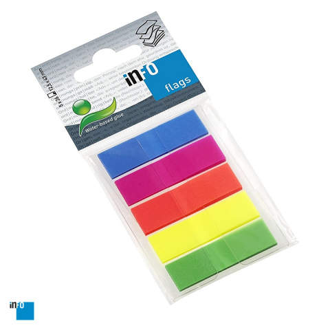 Birotica papetarie - Index autoadeziv inFO din plastic, 12.5x43 mm, 5 culori neon, multicolor