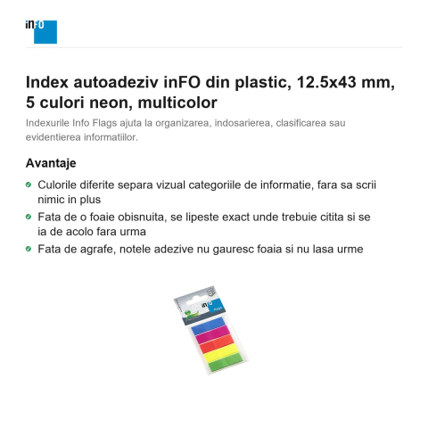 Index autoadeziv inFO din plastic, 12.5x43 mm, 5 culori neon, multicolor [1]