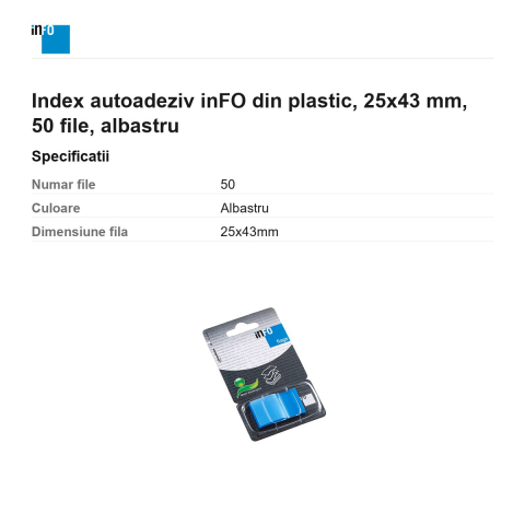 Index autoadeziv inFO din plastic, 25x43 mm, 50 file, albastru [2]