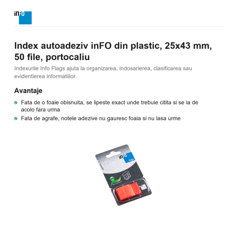 Index autoadeziv inFO din plastic, 25x43 mm, 50 file, portocaliu [1]