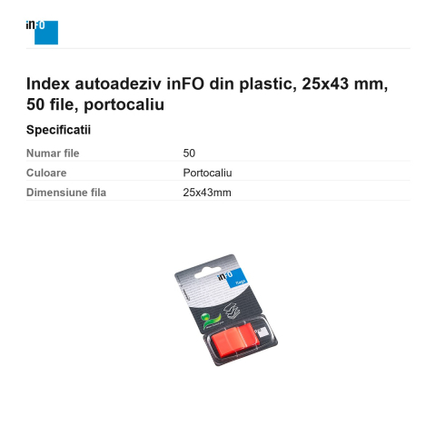 Index autoadeziv inFO din plastic, 25x43 mm, 50 file, portocaliu [2]
