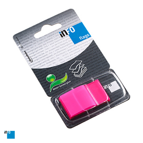 Birotica papetarie - Index autoadeziv inFO din plastic, 25x43 mm, 50 file, roz