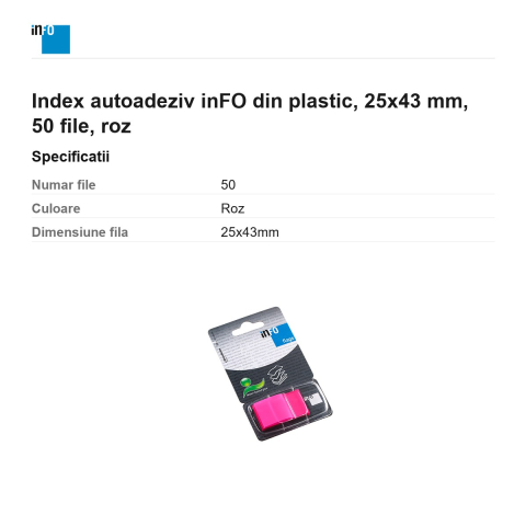 Index autoadeziv inFO din plastic, 25x43 mm, 50 file, roz [2]