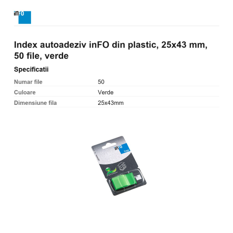 Index autoadeziv inFO din plastic, 25x43 mm, 50 file, verde [2]