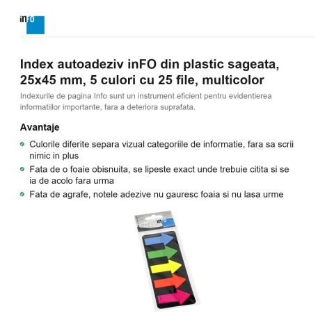Index autoadeziv inFO din plastic sageata, 25x45 mm, 5 culori cu 25 file, multicolor [1]
