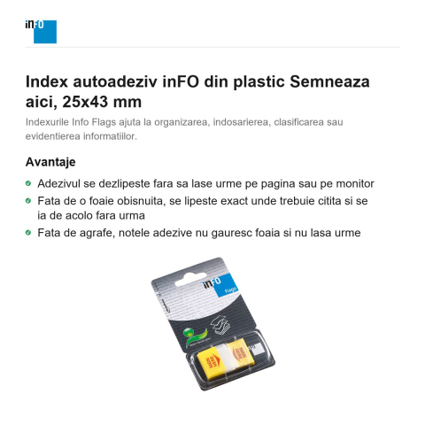 Index autoadeziv inFO din plastic Semneaza aici, 25x43 mm [1]