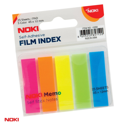 Birotica papetarie - Index autoadeziv NOKI din plastic semitransparent, 12x45 mm, 5 culori cu 25 file, multicolor