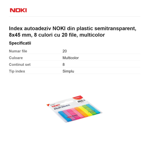 Index autoadeziv NOKI din plastic semitransparent, 8x45 mm, 8 culori cu 20 file, multicolor [2]