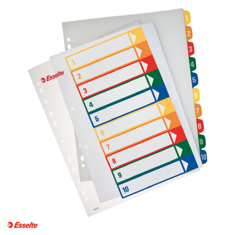 Indecsi si separatoare pentru dosare - Index Esselte, imprimabil, PP, A4 MAXI, 1-10, pentru arhivare, multicolor