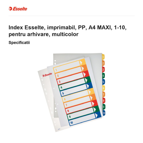 Index Esselte, imprimabil, PP, A4 MAXI, 1-10, pentru arhivare, multicolor [2]