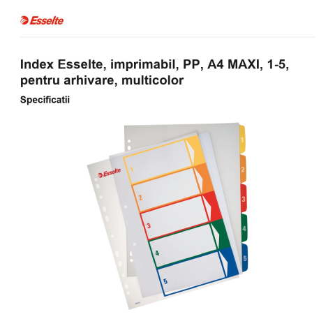 Index Esselte, imprimabil, PP, A4 MAXI, 1-5, pentru arhivare, multicolor [2]