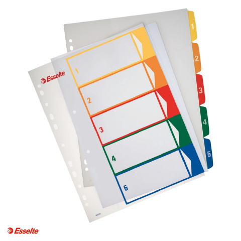 Indecsi si separatoare pentru dosare - Index Esselte, imprimabil, PP, A4 MAXI, 1-5, pentru arhivare, multicolor