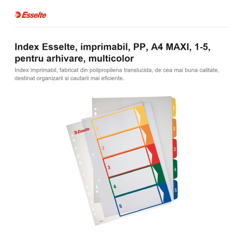 Index Esselte, imprimabil, PP, A4 MAXI, 1-5, pentru arhivare, multicolor [1]
