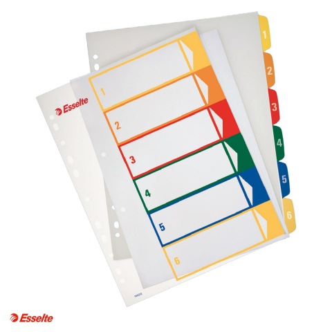 Indecsi si separatoare pentru dosare - Index Esselte, imprimabil, PP, A4 MAXI, 1-6, pentru arhivare, multicolor