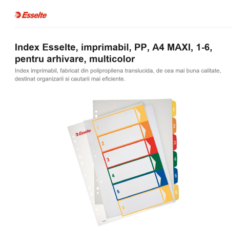 Index Esselte, imprimabil, PP, A4 MAXI, 1-6, pentru arhivare, multicolor [1]