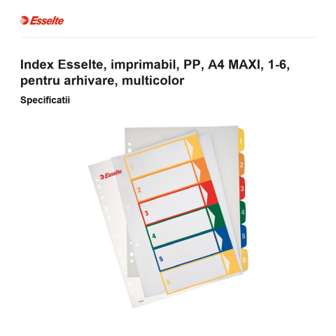 Index Esselte, imprimabil, PP, A4 MAXI, 1-6, pentru arhivare, multicolor [2]