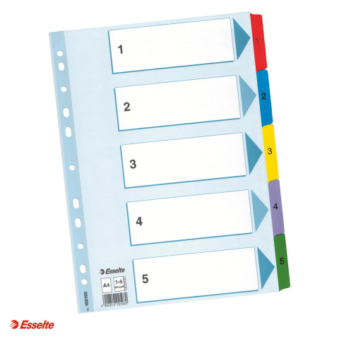 Indecsi si separatoare pentru dosare - Index Esselte Mylar, carton cu taste laminate, A4, 1-5, pentru arhivare, multicolor