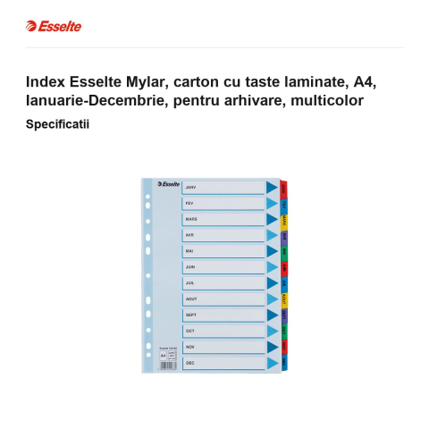 Index Esselte Mylar, carton cu taste laminate, A4, Ianuarie-Decembrie, pentru arhivare, multicolor [2]