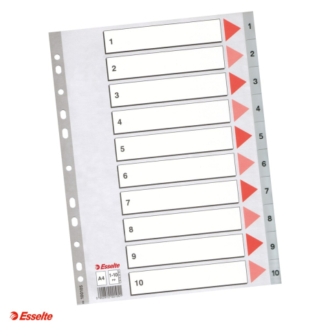 Indecsi si separatoare pentru dosare - Index Esselte, plastic, A4, 1-10, pentru arhivare, gri