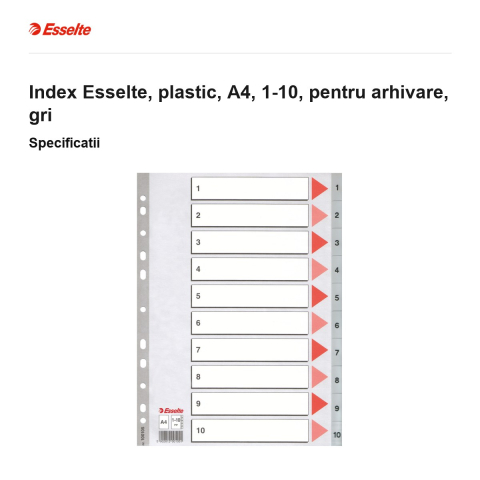Index Esselte, plastic, A4, 1-10, pentru arhivare, gri [2]