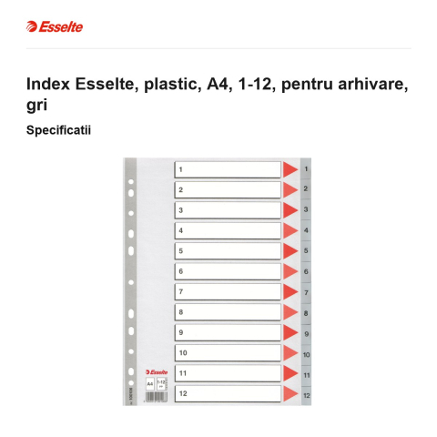 Index Esselte, plastic, A4, 1-12, pentru arhivare, gri [2]