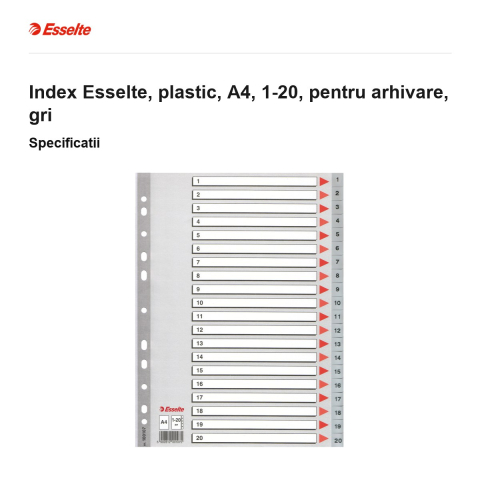 Index Esselte, plastic, A4, 1-20, pentru arhivare, gri [2]