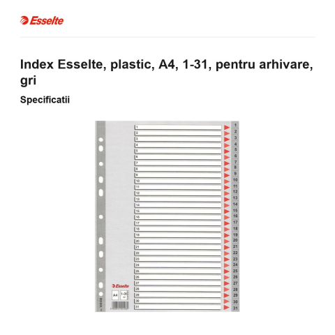 Index Esselte, plastic, A4, 1-31, pentru arhivare, gri [2]